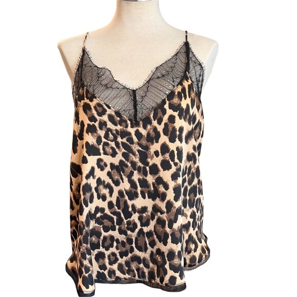 Storia NWT Camisole S Womens Animal Print Lace Trim Lightweight Top Size Small - Picture 1 of 10